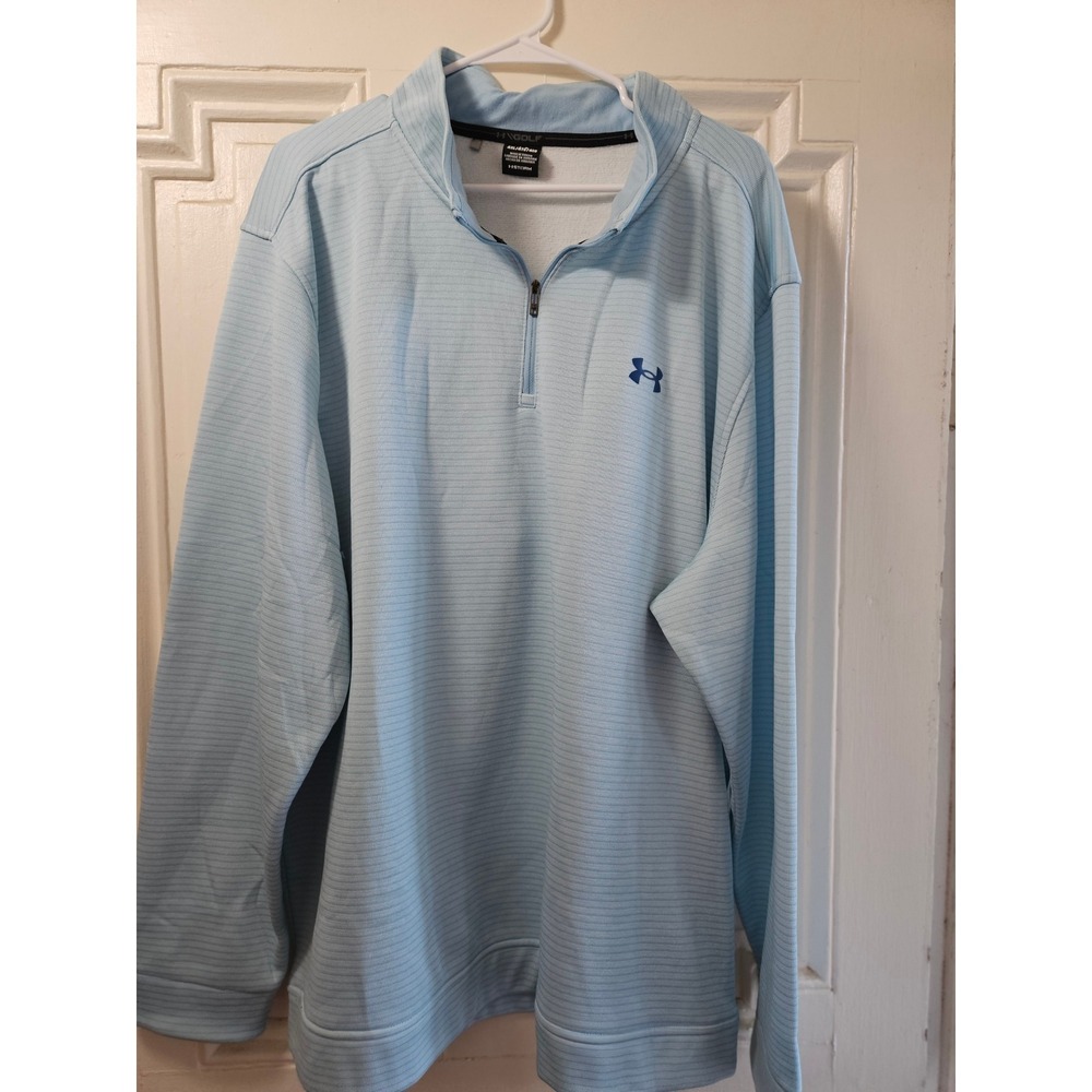Under Armour Golf Storm Mens 4XL 1/4 Zip Pullover Light Blue Stripe Fleece